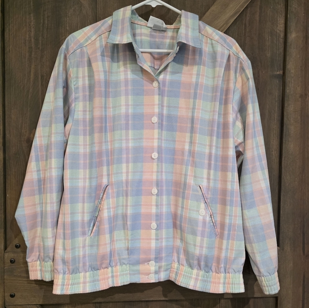 ALFRED DUNNER Vintage Bomber Jacket Pastel Plaid Size 12